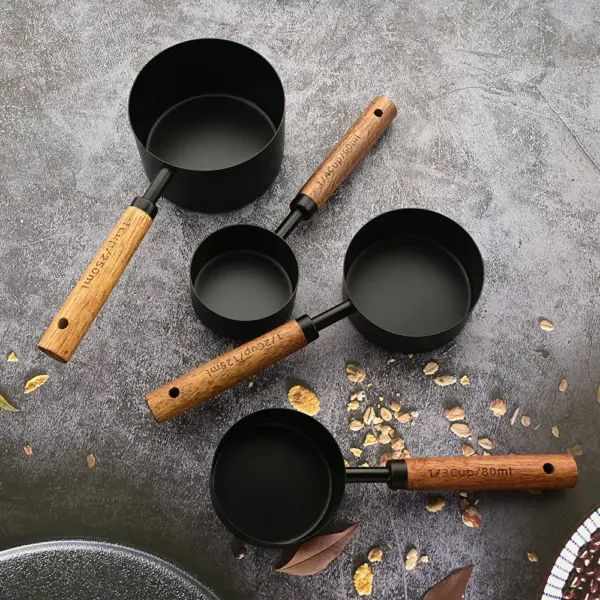 4/8Pcs Wooden Handle Stainless Steel Measuring Cups Spoons - Image 2