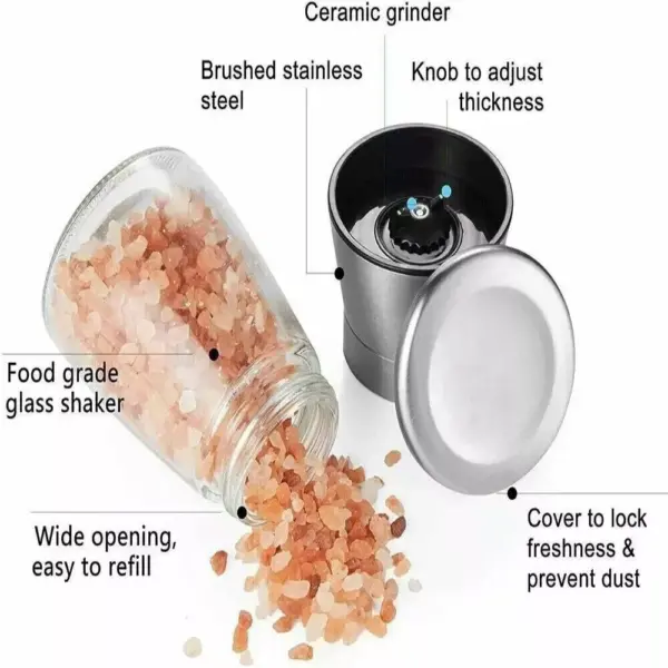 2x Pepper and Salt Grinder Set Mill Adjustable Stainless Steel Shaker - Image 3