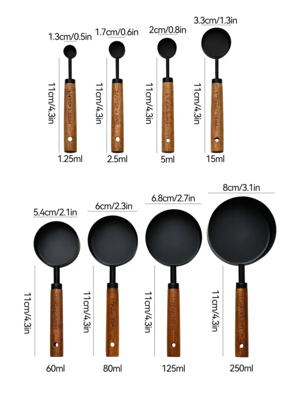 4/8Pcs Wooden Handle Stainless Steel Measuring Cups Spoons - Image 3