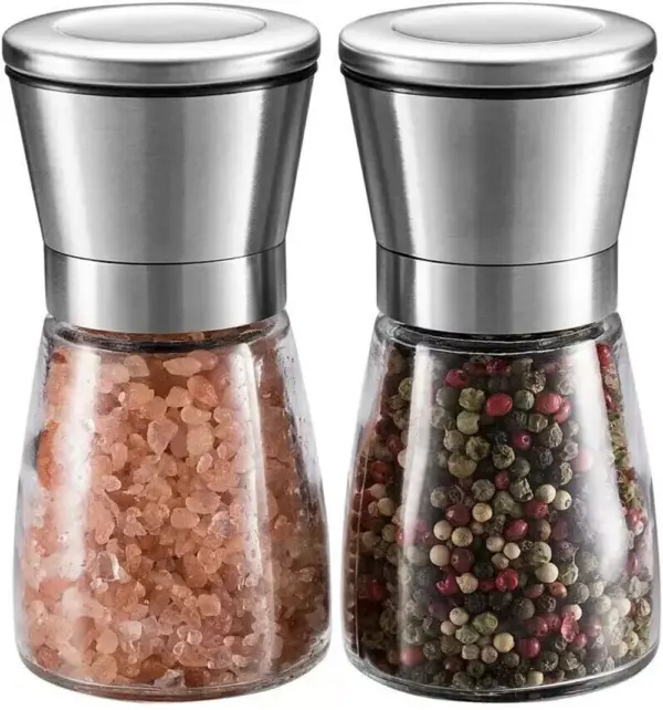 2x Pepper and Salt Grinder Set Mill Adjustable Stainless Steel Shaker - Image 2