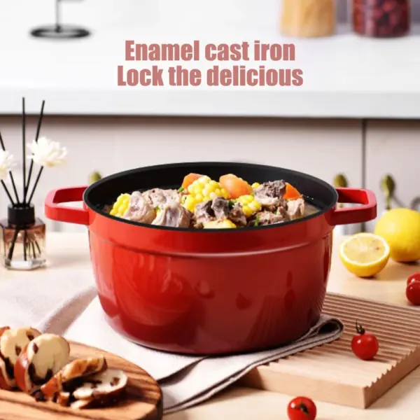 9.5Inch Non-stick Enamel Soup pot Cast iron Stew pan with Lid Household - Image 3
