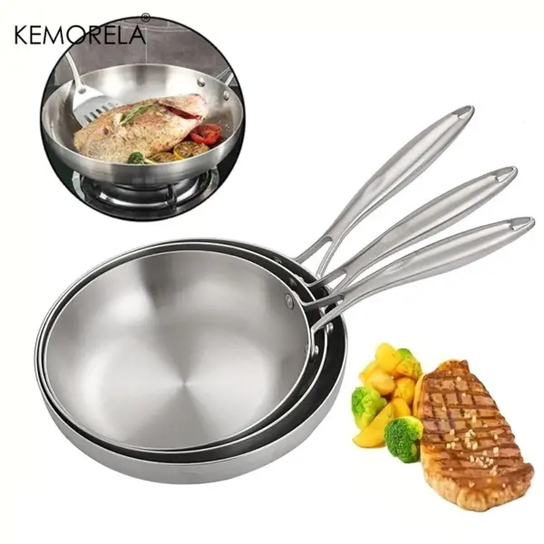 2/3PCS Frying Pan 22/24/26/28CM 304 Stainless Steel - Image 4