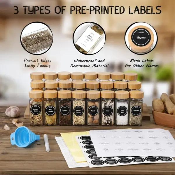 12 Pcs Glass Spice Jars with Bamboo Lids 4 oz Glass Jars with Minimalist Farmhouse - Image 2