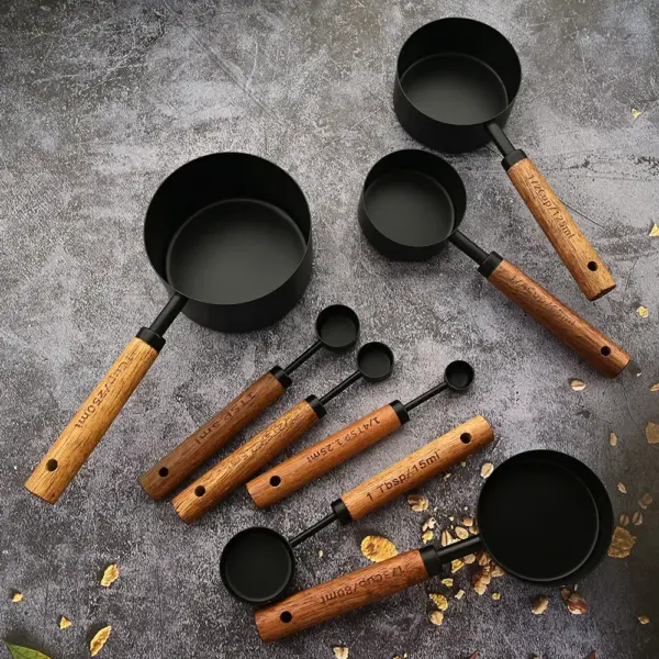 4/8Pcs Wooden Handle Stainless Steel Measuring Cups Spoons - Image 4