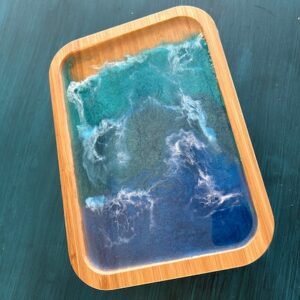 Glass container with an ocean epoxy resin bamboo lid