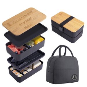Personalized 2-Layer Lunch box Container with Engraved Bamboo Lid