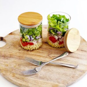 Glass Meal Prep Jar - Airtight Bamboo Lid - Salad Jar - Lunch Jar - Overnight Oats Jar - Choice Of Design