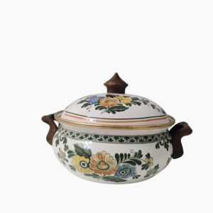 Vintage ASTA Enamelware 2 Qt Casserole Pot with Lid, Floral Dutch Oven, German 7" Dish Amsterdam Design